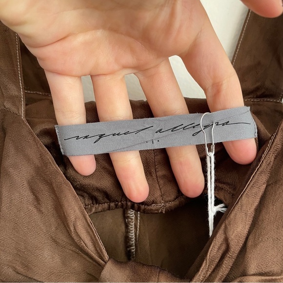 NWT Raquel Allegra Satin Tow Front Blouse Top Chocolate Brown Metallic Designer - Picture 6 of 13